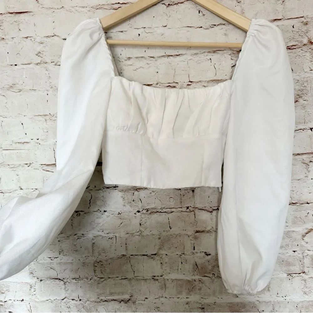 Princess Polly cropped blouse top balloon sleeve